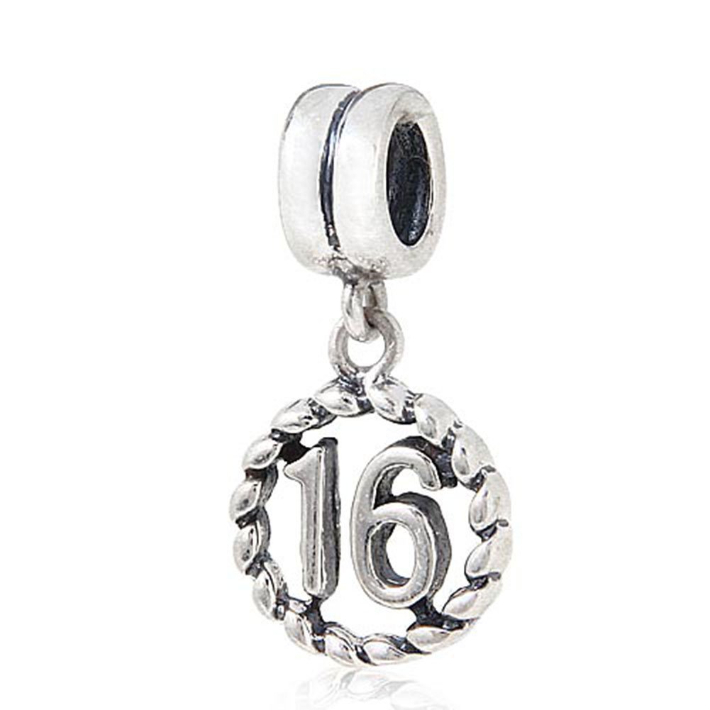 16th Birthday Charm Sterling Silver Lucky Number Bead Anniversary Charm for Pandora Charm Bracelet (16)
