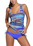 Sidefeel Women Tribal Printed Tankini 3 Piece Swimsuit Set