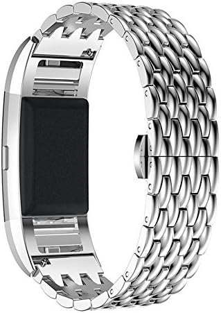 For Fitbit Charge 2 Strap, AISPORTS Fitbit Charge 2 Stainless Steel Fish-scale Pattern Band Smart Watch Replacement Straps Metal Bracelet Buckle Clasp for Fitbit Charge 2 Fitness Accessories - Silver