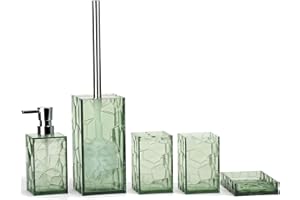 AKSIPO Green Acrylic Bathroom Accessory Set, 5 Pcs Bathroom Accessories Set with Lotion Dispenser,Soap Dish,Tumbler,Toothbrush Holder,Toilet Brush Set, Elegant Bathroom Decor and Housewarming Gift Set