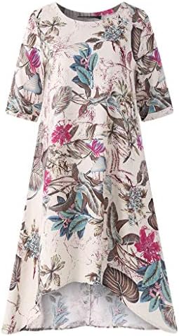 Willow S Womens Fashion Comfy Daily O-Neck Casual Floral Printed Short Sleeve Irregularity Vintage Dress