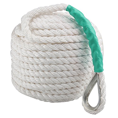 Twisted Anchor Rope, 1/2 inch 200 Feet Twisted Three Strand Anchor Nylon Rope Double Braided Dockline Anchor Rope / Boat / Sailboat / Sled Line with Thimble and 5850LB Breaking Strain - Thumbnail 7