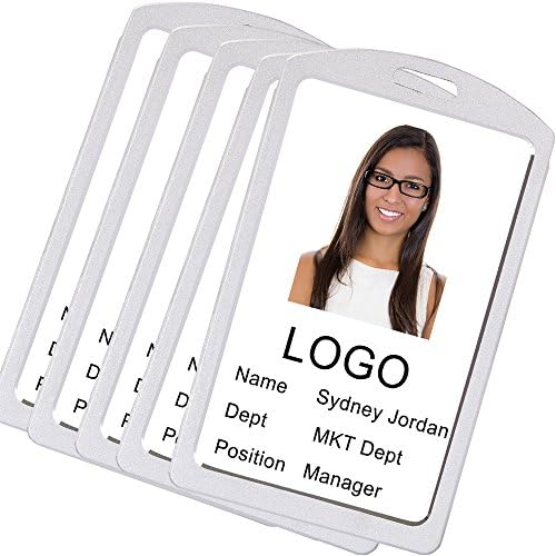 Acctrend Aluminum Badge Holder with Neck Lanyard, Silver (5PCS)