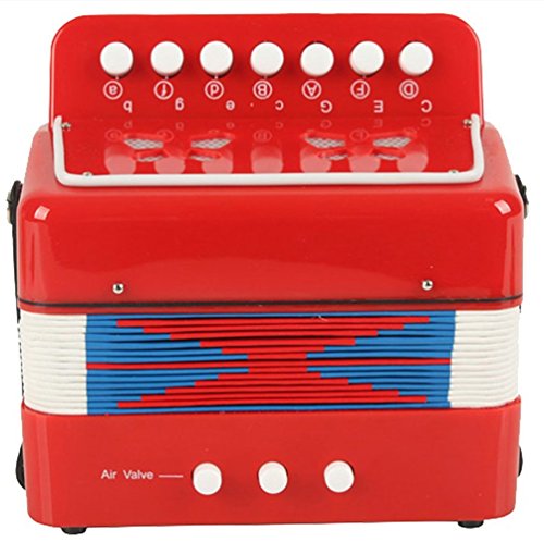 Elloapic Childrenâ€˜s Kids' Accordion Keyboard Instruments with 7 Treble Keys, 3 Air Valves, Hand Strap, Early Learning Eduction Instrument Music Toy Red