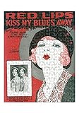 Red Lips Kiss My Blues Away Music Poster Jigsaw