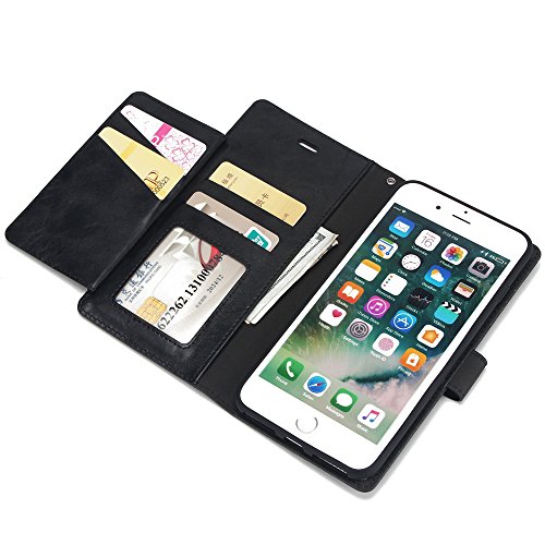 Scheam iPhone 7 Plus iPhone 8 Plus Wallet Leather Case with Protective Durable Women Shell Folio flip Cell Phone Cover Bag with Card Slots,Cash Pocket,Black