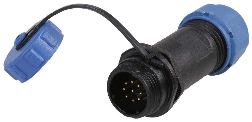 PRO ELEC 9-Pole Circular Threaded Inline Plug – IP68 Waterproof, 5-8mm Cable, 125V AC, 3A, Nylon Body with Gold Contacts – PELR0134