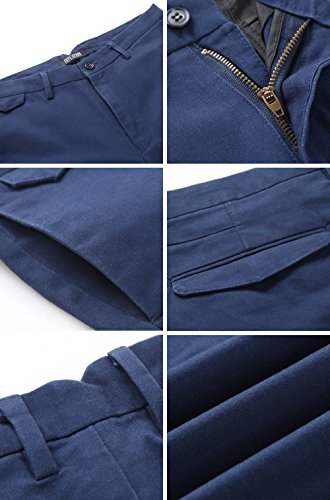 INFLATION Mens Slim Tapered Stretch Flat Front Casual Pants 100% Cotton Dress Pants Trousers for Men,22 Color Choices,Blue Pants Size 40 - Thumbnail 5
