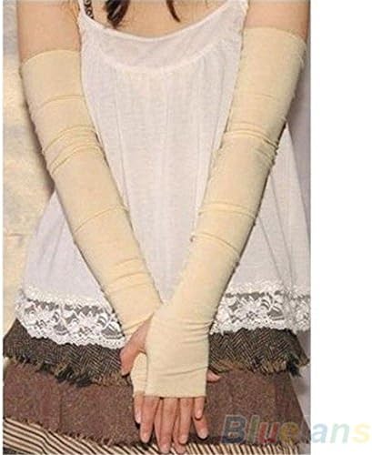 Thaibestus Women's Fashion Cotton Sun UV Protection Jogging Climbing Arm Warmer Long Fingerless Solid Color Gloves Sleeves