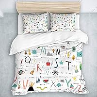 SUHOM Duvet Cover Set 24 Letter ABC Decorative 3 Piece Bedding Set with 2 Pillow Shams Twin