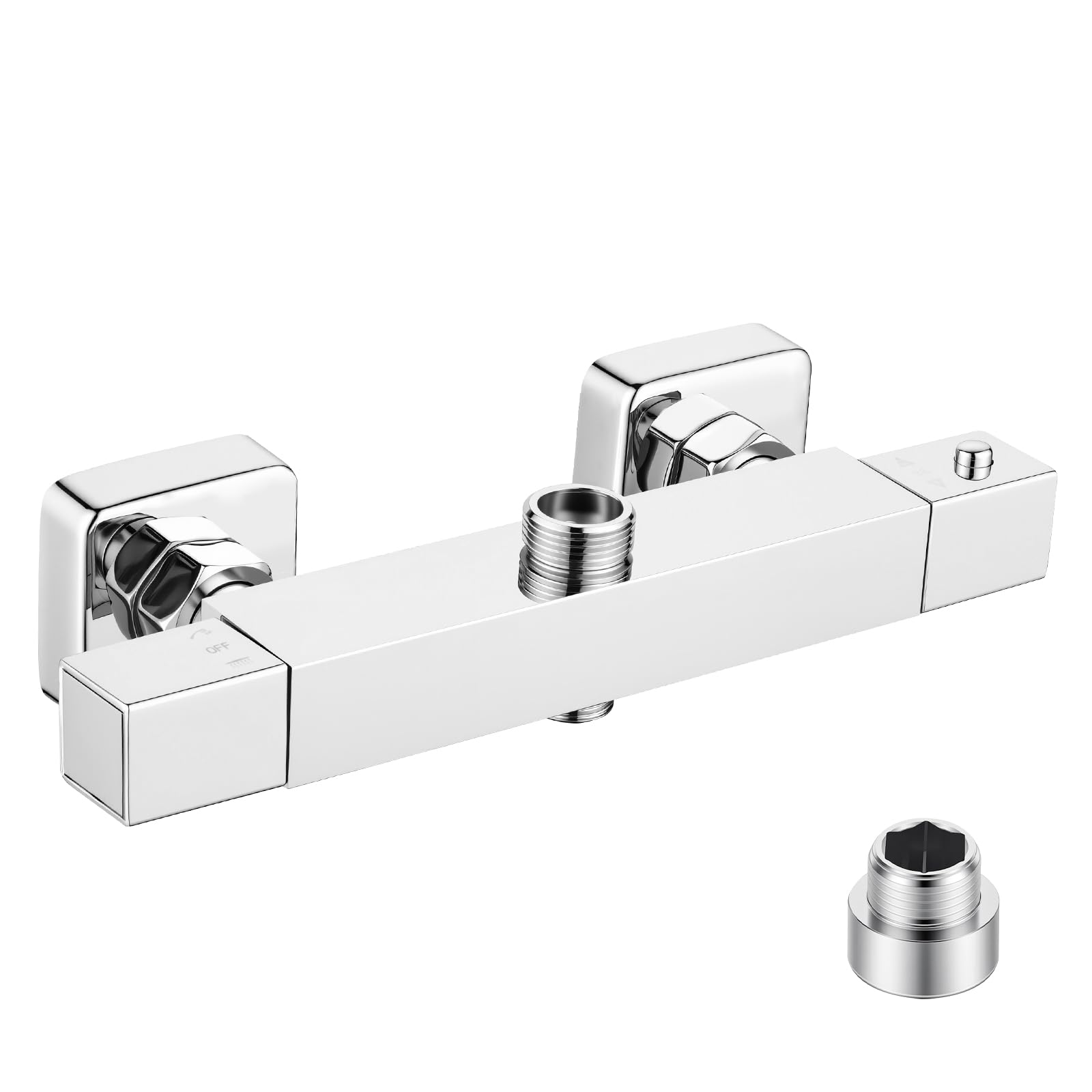 Ronvie Thermostatic Shower Mixer Bar - Two Outlet Wall-Mounted Brass Valve, 38°C Safety Lock & Cool Touch Surface with 3/4" G Top & 1/2" G Bottom BSP Connections, Chrome Finish (Square)
