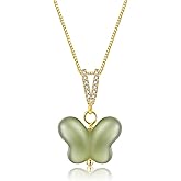 LOOYUUPEE Natural Hetian Jade Necklace for Women, Small Carved Butterfly Pendant Necklace Green Exquisite and Delicate Jewelry Chain for Her Gift (925 Sterling Silver with Real Gold Plated)