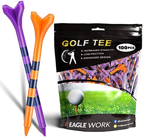 EAGLE WORK Plastic Golf Tees, Pack of 100(3-1/4” & 2-3/4”) 4 Prongs Golf Tees, More Durable and Stable, Reduces Friction & Side Spin Plastic Tees EAGLE WORK Plastic Golf Tees, Pack of 100(3-1/4” & 2-3/4”) 4 Prongs Golf Tees, More Durable and Stable, Reduces Friction & Side Spin Plastic Tees