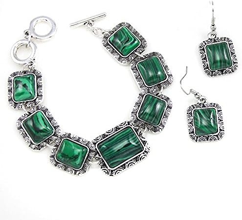 Daeou Women's Bracelets Green malachite Earring Bracelet two piece set jewelry