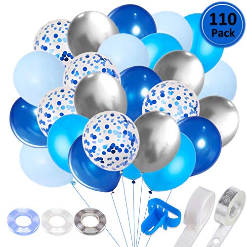 Balloon Garland Arch Kit, 110Pcs Baby Blue, Royal Blue, Sky Blue, Confetti and Silver Metallic Balloons for Birthday, Engagement, Wedding, Boy Baby Shower, Picnic or Any Party Decorations. - Thumbnail 7