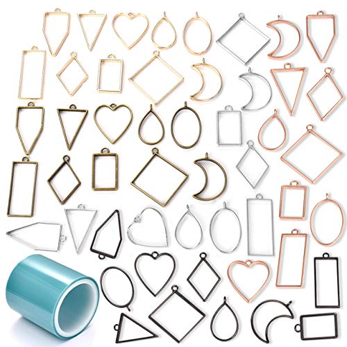 Open Bezel Pendants Charms Resin Molds for Jewelry Findings DIY Pressed Flower Frame Assorted Geometric Hollow Trays 50pcs, 1pcs Seamless Tape - Thumbnail 6