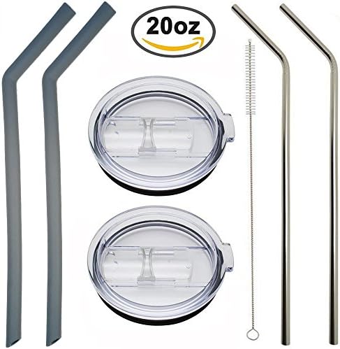 20 Ounce Tumbler Lids for Yeti &amp; Ozark Lid Silicone &amp; Stainless Steel Straws 7 Piece Kit