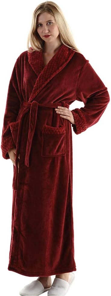 Full Length Fleece Robe Cozy Plush Long Warm Bathrobe with Waist Belt for Womens