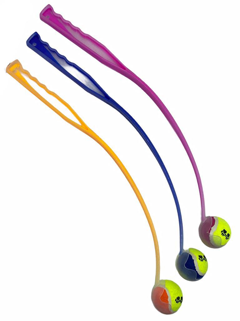 Pet Guru® Dog 2 Tone Ball Launcher Pet Tennis Ball Thrower Interactive Dog Toy ball launchers for dogs 64CM long Launcher (Pink)