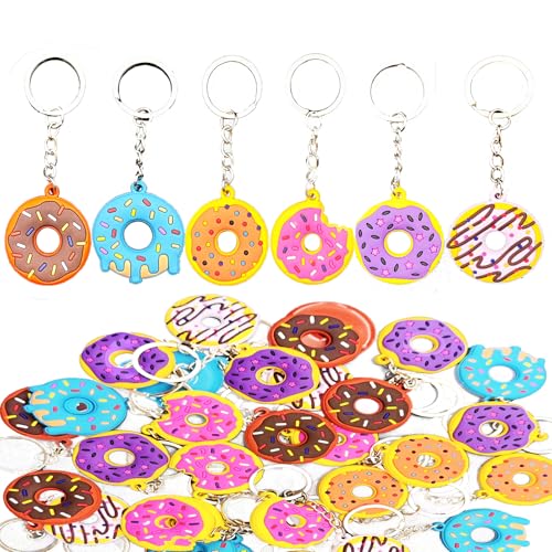 36pcs Sweet Donut Keychain Decorations Party Favors Sweet Doughnut Theme Birthday Party Supplies for Birthdays & Events Wallet Keyrings Pendant Souvenirs Reward Gifts Available in 6 Colors