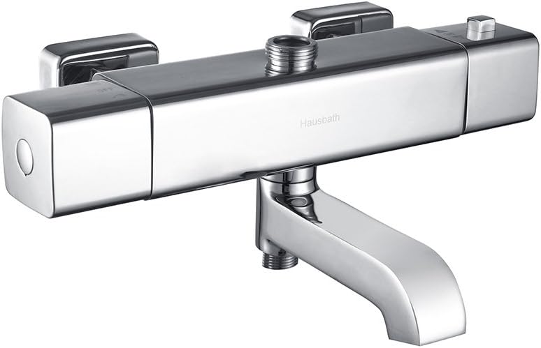 Hausbath Chrome Thermostatic Shower Mixer Modern Thermostatic Bar Shower Mixer Valve Anti Scald Tap, Hot Cold Water Mixer Constant Temperature Control for Bathroom