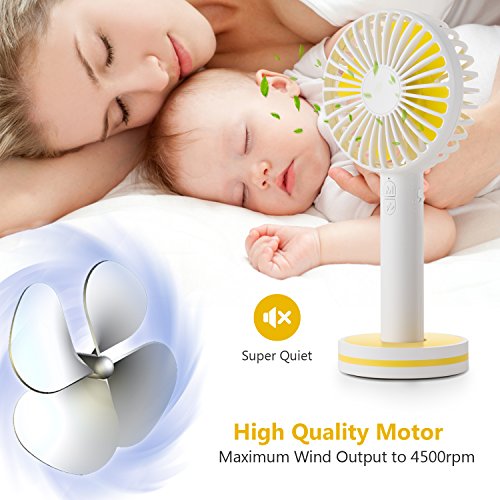 OBOSOE Portable Handheld Fan, Small Personal USB Rechargeable Desk Fan with Gust Mode and Magnetic Mirror Base, Cooling for Office, Bedroom, Traveling, Camping, Outdoor Sports, White