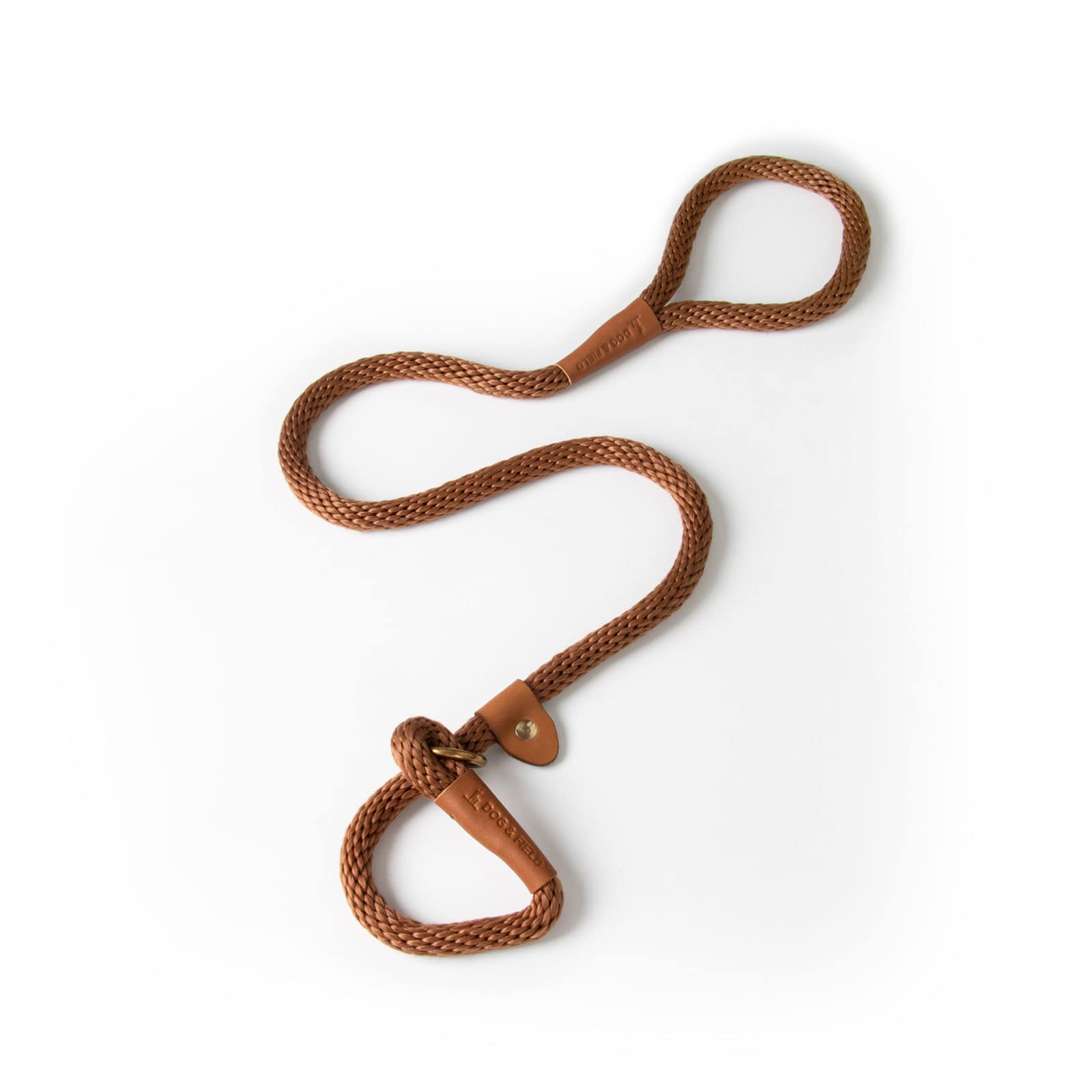 Dog & Field Lux Woven Slip Lead - Earth. 1.2m Slip Lead For Dogs, Soft Braided Rope Dog Lead With Brass Fittings & Leather Bindings. Training Lead For Dogs, No Collar Or Harness Needed, One Size