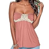 Women Strapless Ruched Tube Top Shirt,Backless Stretchy Tunic Shirt for women (M, Pink)