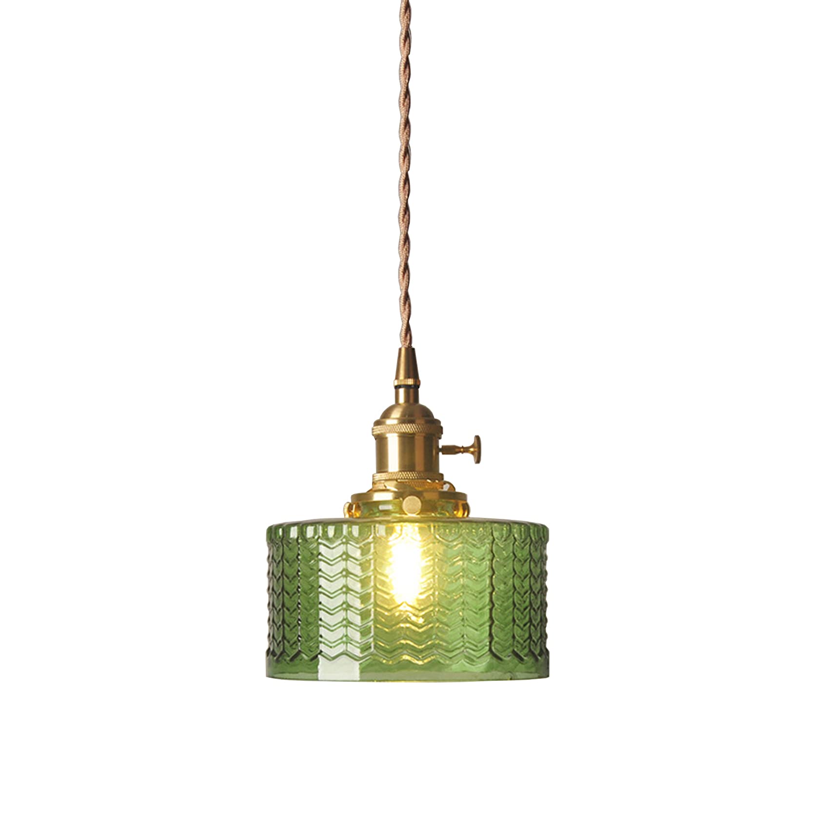RENKTE Industrial Round Glass Pendant Lamp E27 Brass Holder Retro Loft Twisted Pair Vintage Ceiling Hanging Light (Green Scaly)