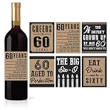 6 60th Birthday Wine or Beer Bottle Labels Stickers Present, 1959 Bday Milestone Gifts For Him Man, Cheers to 60 Years, Vintage Sixty Funny Gag Unique Party Decorations Supplies For Men Husband Male