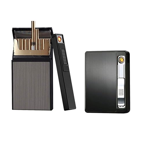 phone case cigarette holder KAKAKA 2PCS Cigarette Case/Cigarette Holder/Cigarette Box with Electric  Lighter Rechargeable, Flameless, Windproof (Black) in Saudi Arabia