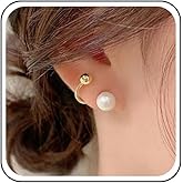 Aneneiceera Vintage Pearl Stud Earrings Gold Ball Pearl Wrap Earring White Bead Earring Minimalist Earrings Jewelry for Women