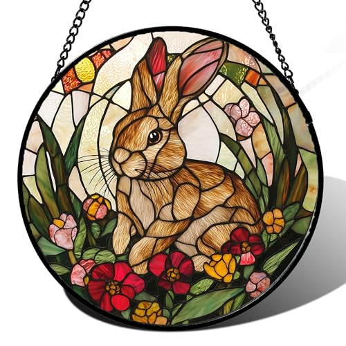 Rabbit Stained Glass Window Hanging Easter Suncatcher