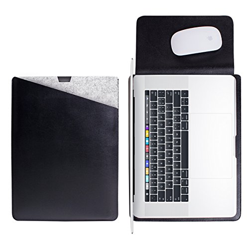 WALNEW MacBook Sleeve Fits 13" MacBook Pro 2016/2017/MacBook Air 2018 Protective Soft MacBook Sleeve Case Cover Dual Pocket Bag, Black