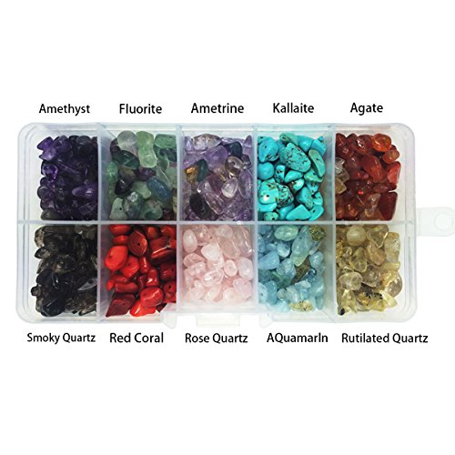 Efivs Arts Natural 10 Assorted Chips Stone Crushed Chunked Crystal Pieces Irregular Shaped Loose Beads in Bulk Value Pack