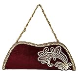 Rhinestone Velvet Purse Indian Evening Party Gift Handbag Bridal Maroon Clutch