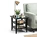 SIMPLIHOME Acadian SOLID WOOD 19 inch wide Square Rustic Contemporary End Side Table in Black with Storage, 2 Shelves, for the Living Room and Bedroom