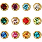 STUDEX Regular Size 24kt. Gold-Plated 3mm Bezel Birthstone Ear Piercing Studs, Crystal Assortment, 12 Pairs