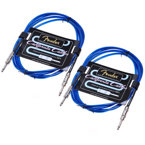 2pcs Blue Guitar Bass 20 Feet(6 Meter) Long Fender Style 1/4' Cables Cord Lead For Guitar Amplifier AMP