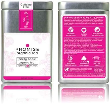Promise Organic Fertility Tea- Premium Pyrmaid Bags with Loose Leaf Tea, Raspberry Leaf, Naturally Enhance Hormone Balance, Regulate Cycle- 100% Organic, Caffiene and Sugar Free, 16 Cups