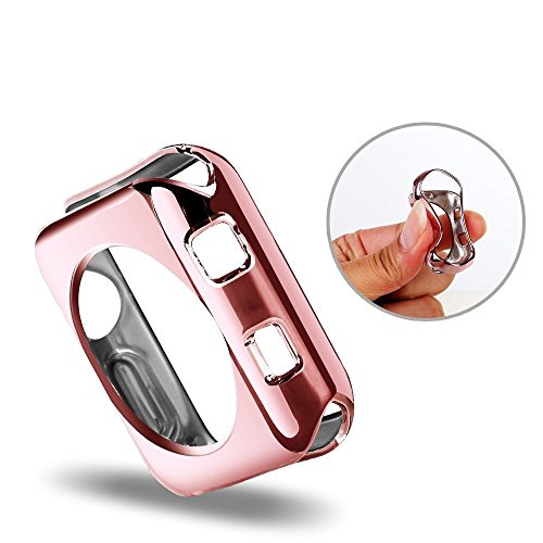 Apple Watch Case,FOLOME Plated TPU Scratch-resistant Flexible Electroplate Case Slim Lightweight Protective Bumper Cover Case for Apple Watch Series 3 / Series 2 (Rose Gold, 38mm Size Case)