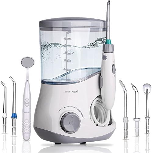 Mornwell D51 Water Flosser, Electric Oral Care Irrigator 6 Multifunctional Tips for Teeth Clean, 10 Stepless Water Pressure Settings and 600ml Capacity for Family Dental Care - FDA Approved (Gray)