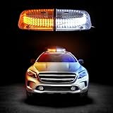 Zento Deals Dual Color Amber & White 240-LED Snow Plow Safety Strobe Light Warning Emergency 7-Patterns Car Truck Construction Car Vehicle Safety W/ Magnetic Base