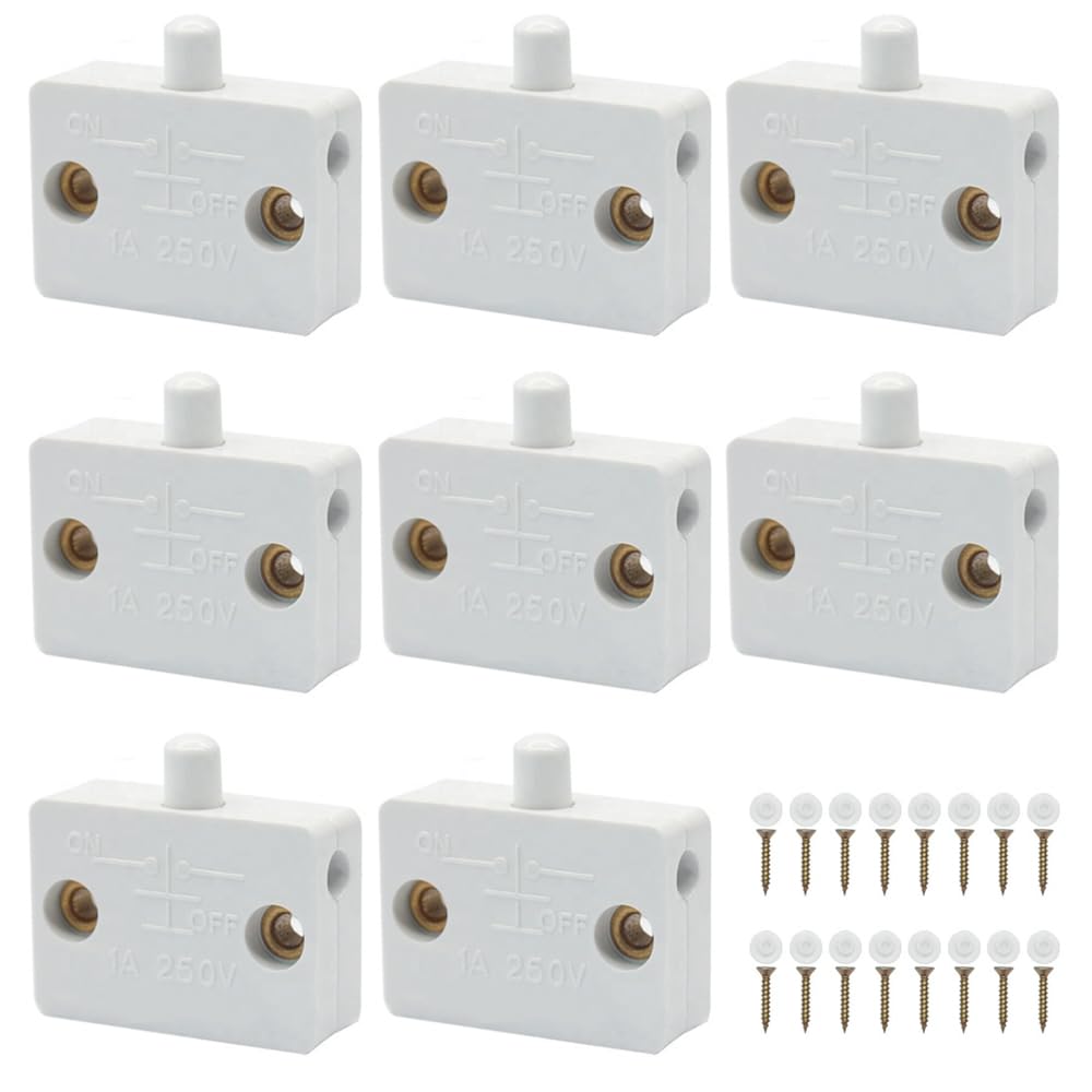 8PCS Cupboard Door Switch White 1A 250V Cupboard Light Control Switch Cupboard Auto Control Switch Push to Wardrobes, Bookcases, Cupboard Doors, Shoe Cabinets