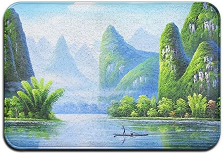 Beautiful Guilin Landscape Indoor/Outdoor Natural Coral Fleece Rubber Non Slip Backing Entry Way Doormat For Patio,Front Door,All Weather Exterior Doors,40X60cm