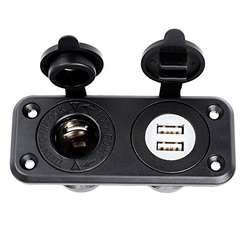 Jtron 1-Socket Cigarette Lighter Power Adapter DC Outlet Splitter 2.1A Waterproof Dual USB Slot Socket for RV Car Boat iPhone X/8/7/6s/6 Plus, iPad,Samsung Galaxy S6/S6 Edge and More (Black)