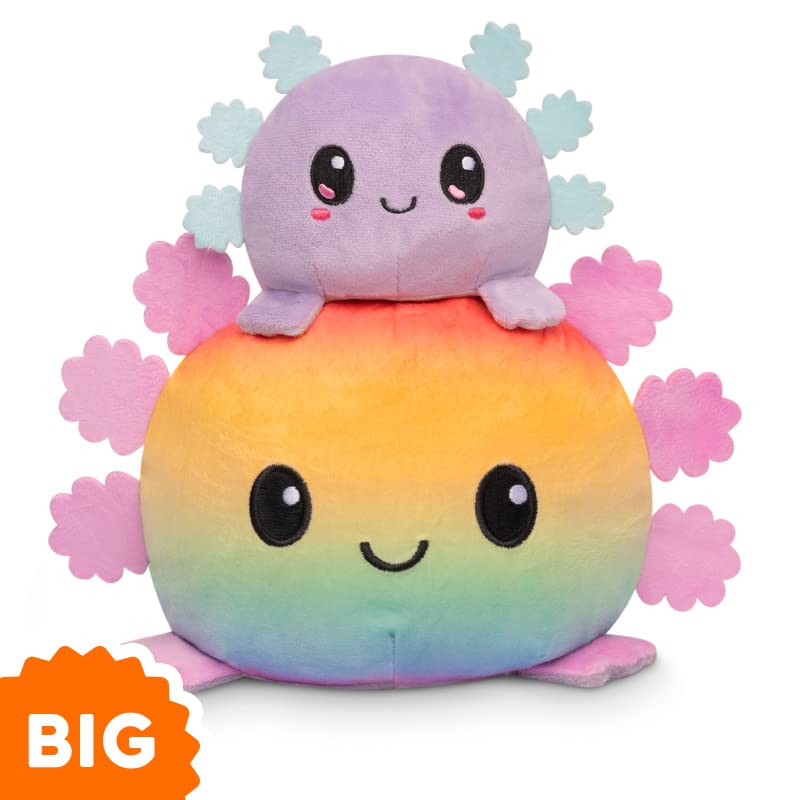 TeeTurtle - Original Reversible Big Axolotl Plushie - Gray + Rainbow - Huggable and Soft Sensory Fidget Toy Stuffed Animals That Show Your Mood - Gift for Kids and Adults!