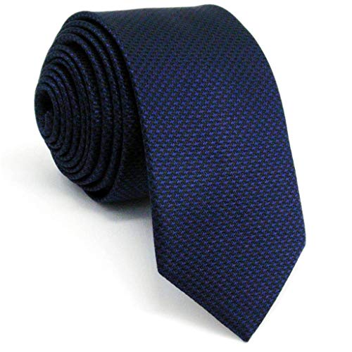 Shlax&Wing Skinny Ties Mens Slim Necktie Solid Dark Blue Navy Wedding Silk YZ25