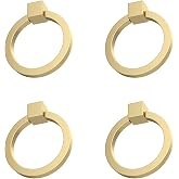 RZDEAL 4Pcs 2.0" x 1-7/8" Solid Brass Pulls for Dresser Drawer Ring Pulls Furniture Hardware Brushed Gold Wardrobe Door Handles