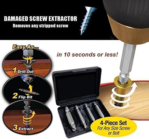 Damaged Screw Remover Extractor Set - Speed Remove Stripped or Damaged Screws Bolts Out - Set of 4 -Dual Tip Design Requires No Drill Bits